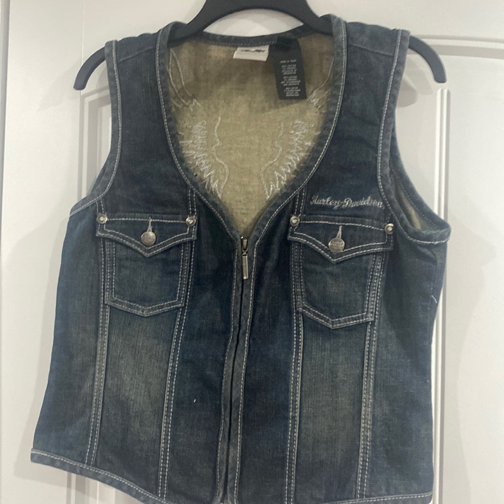 Harley Davidson denim zip up vest